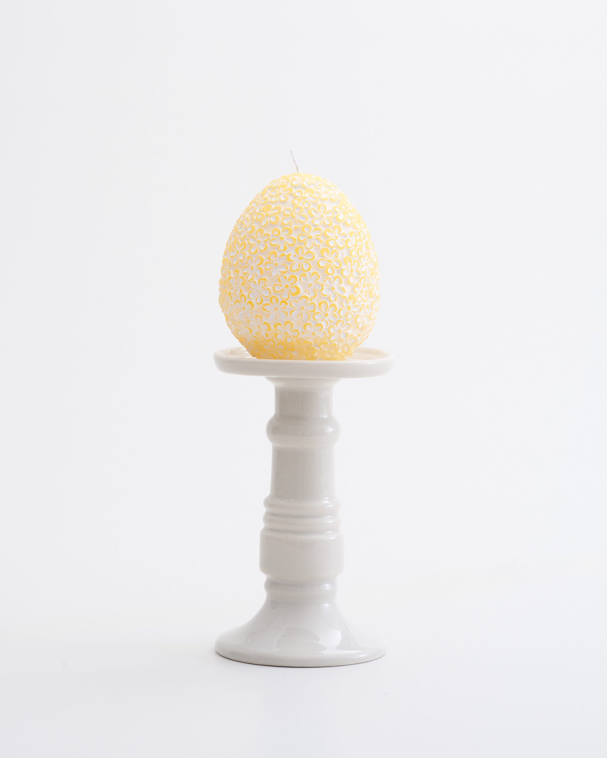 Unscented Flower Embossed Egg Candle Yellow 9cm