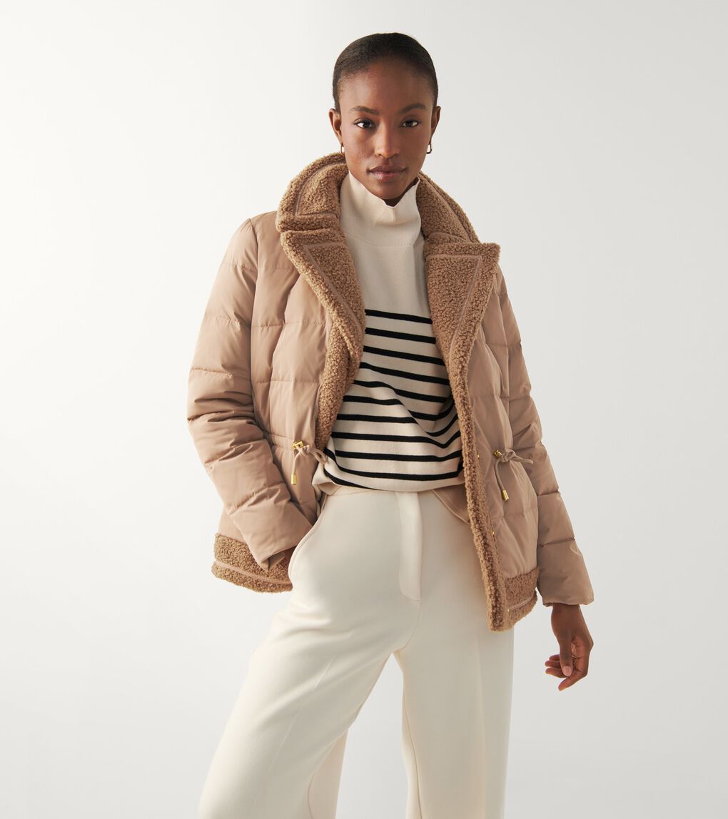 Women's Taffeta Down Jacket with Curly Fur Line Trim