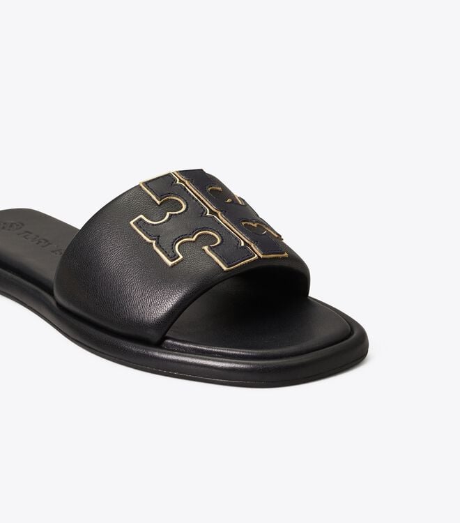 Tory Burch Black / Gold Double T Sandals