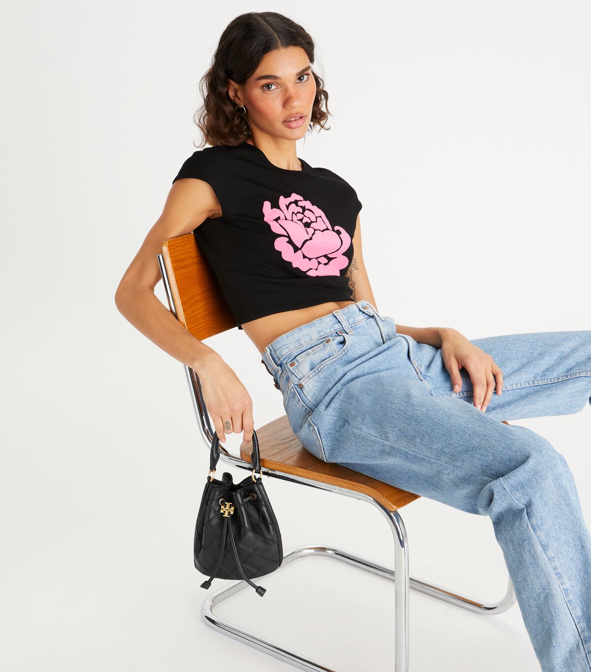Tory Burch Black Small Fleming Soft Bucket Bags