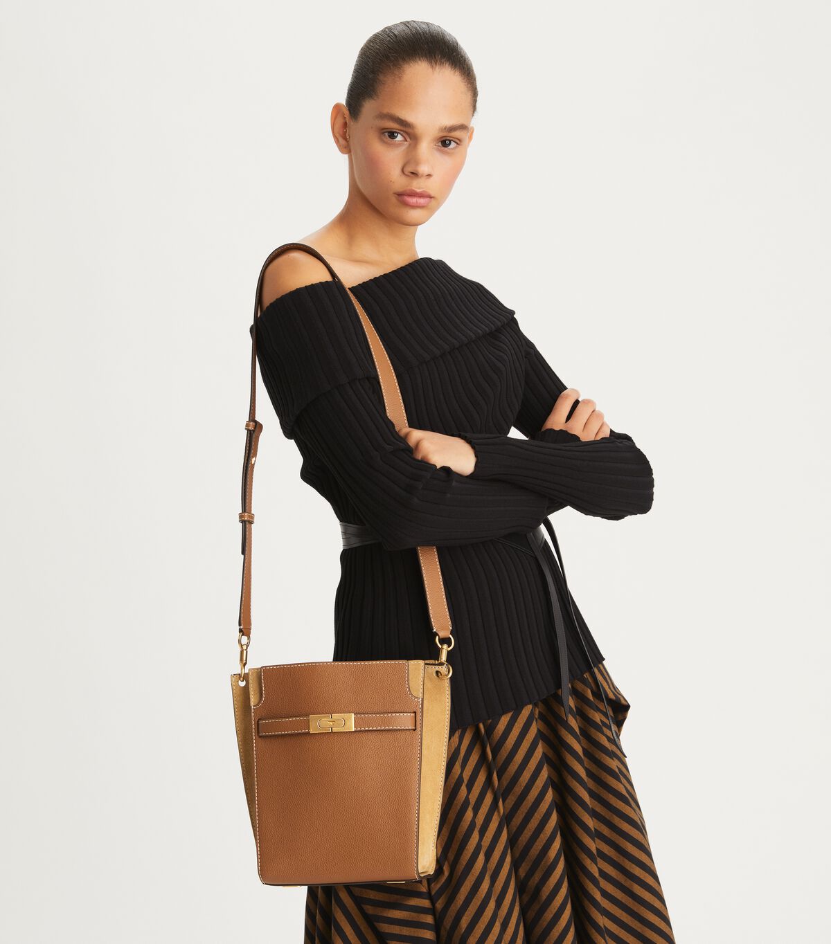 Tory Burch Brown Lee Radziwill Pebbled Satchel Bags