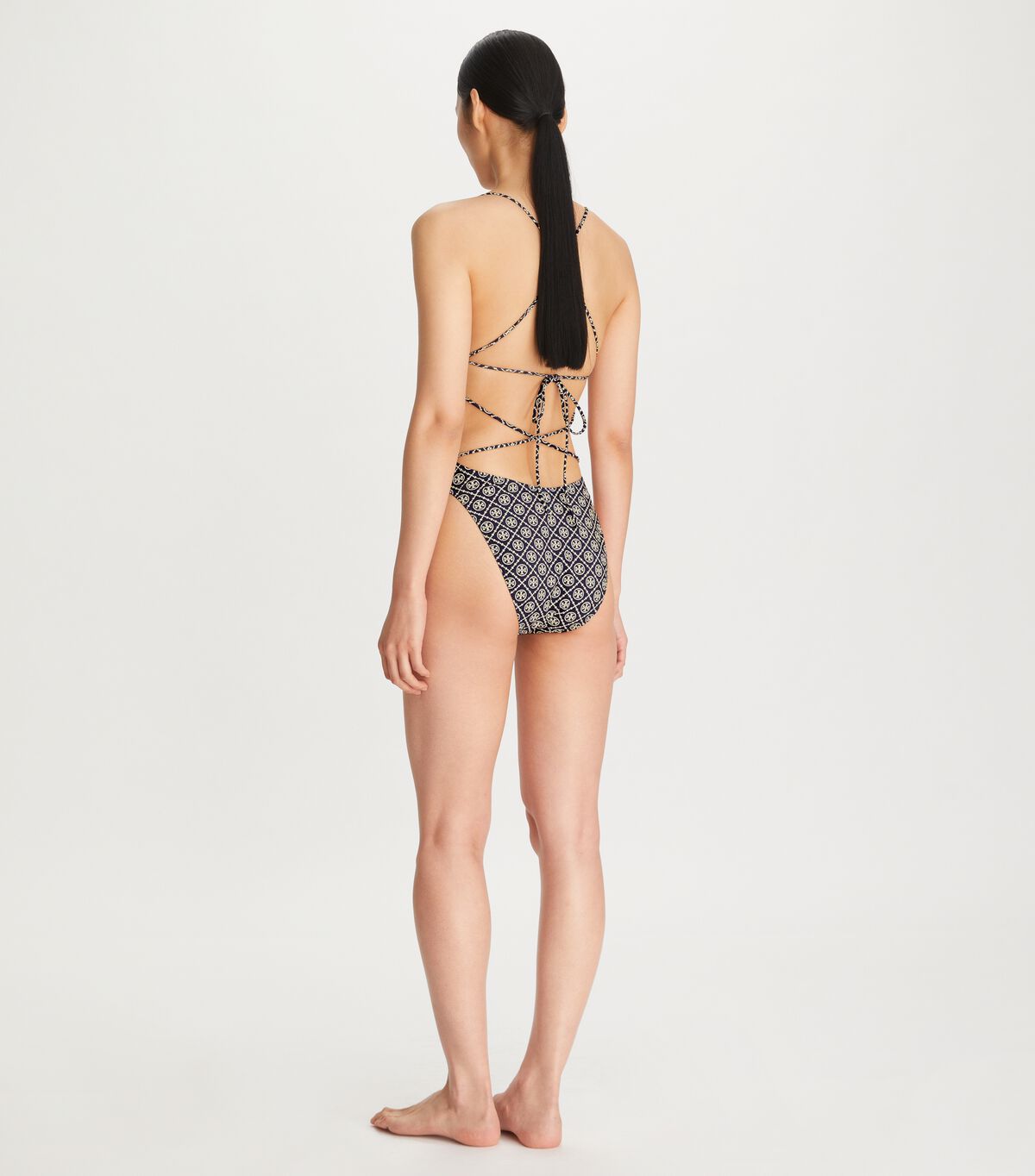 Tory Burch Navy Printed Tie-back One-piece Swimsuits