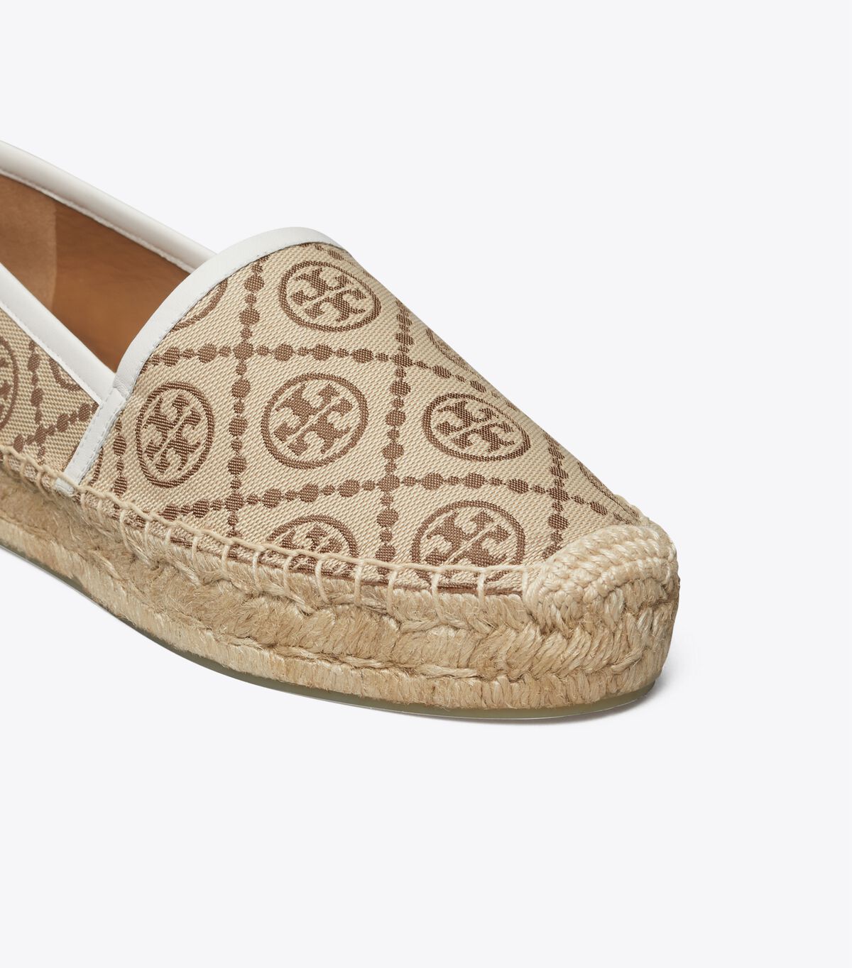 Tory Burch Brown / White T Monogram Platform Espadrille