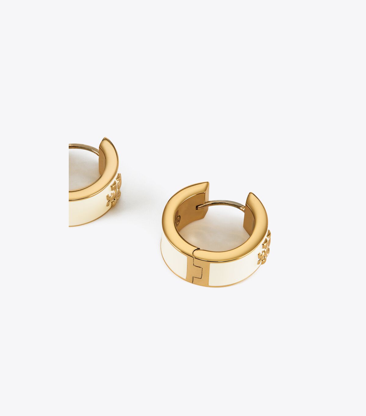 Tory Burch Gold / White Kira Enamel Hoop Earrings