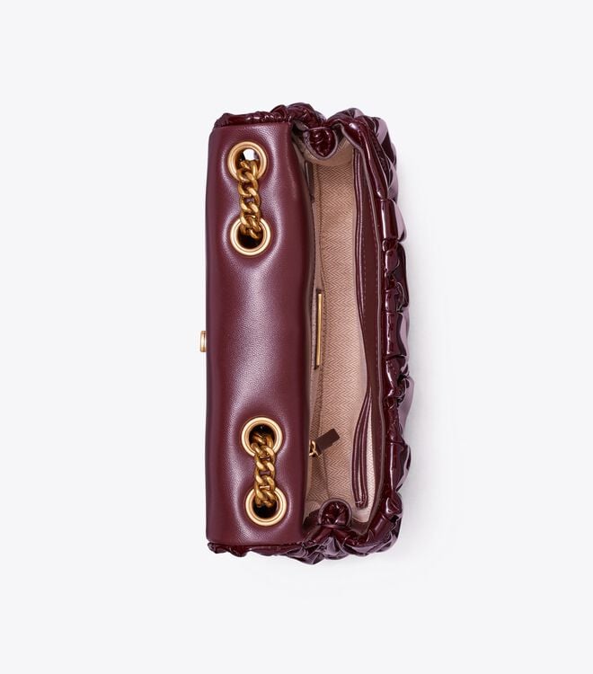 Tory Burch Burgundy Small Kira Patent Ruched Convertible Shoulder Bags
