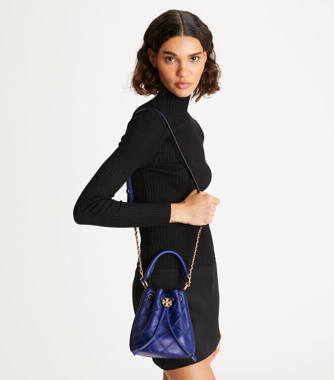Tory Burch Navy Small Fleming Soft Bucket Bags
