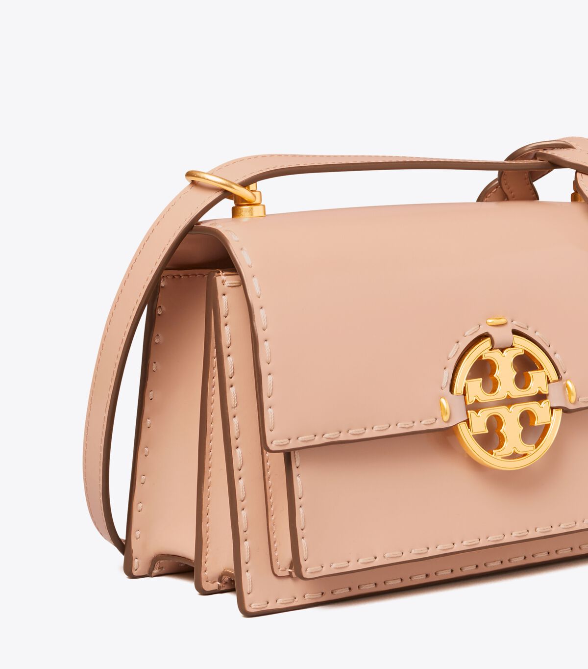 Tory Burch Beige Small Miller Spazzolato Pickstitch Flap Shoulder Bags
