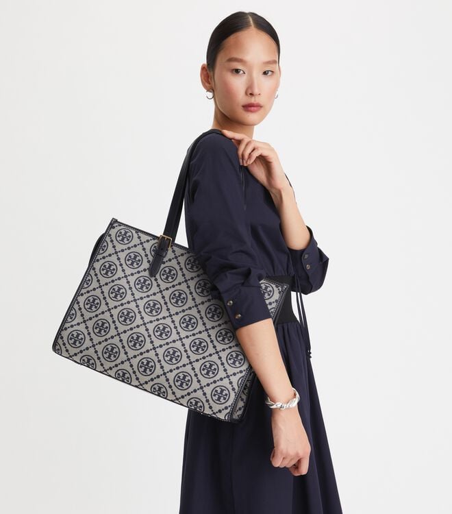 Tory Burch Navy T Monogram Tote Bags
