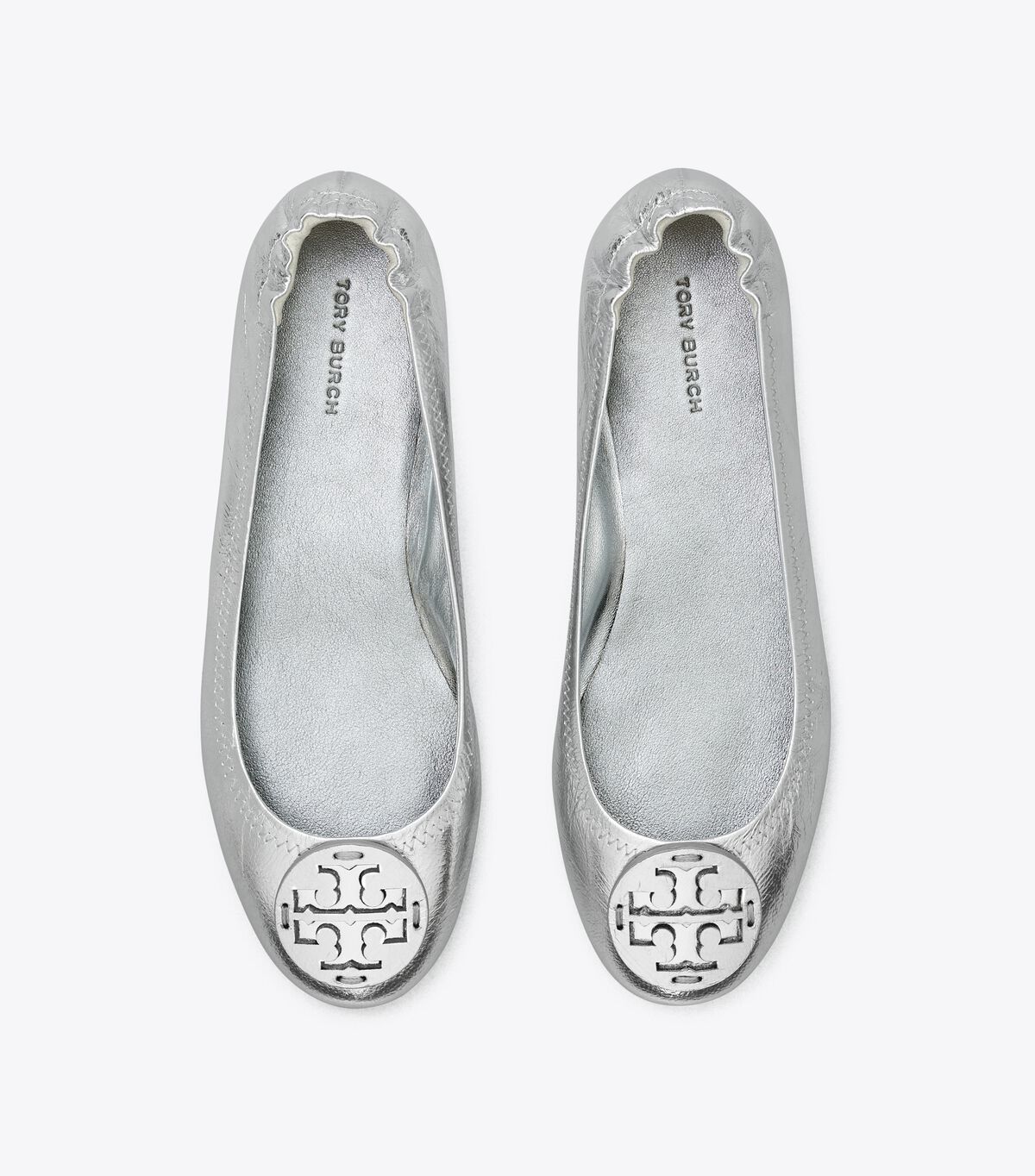 Tory Burch Silver Minnie Travel Ballet Flats