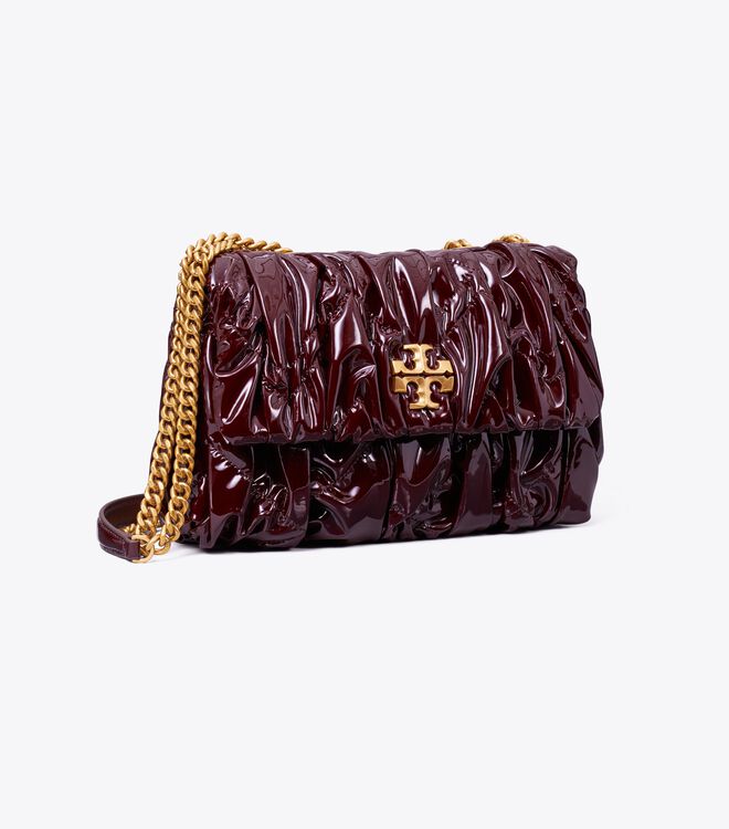 Tory Burch Burgundy Small Kira Patent Ruched Convertible Shoulder Bags
