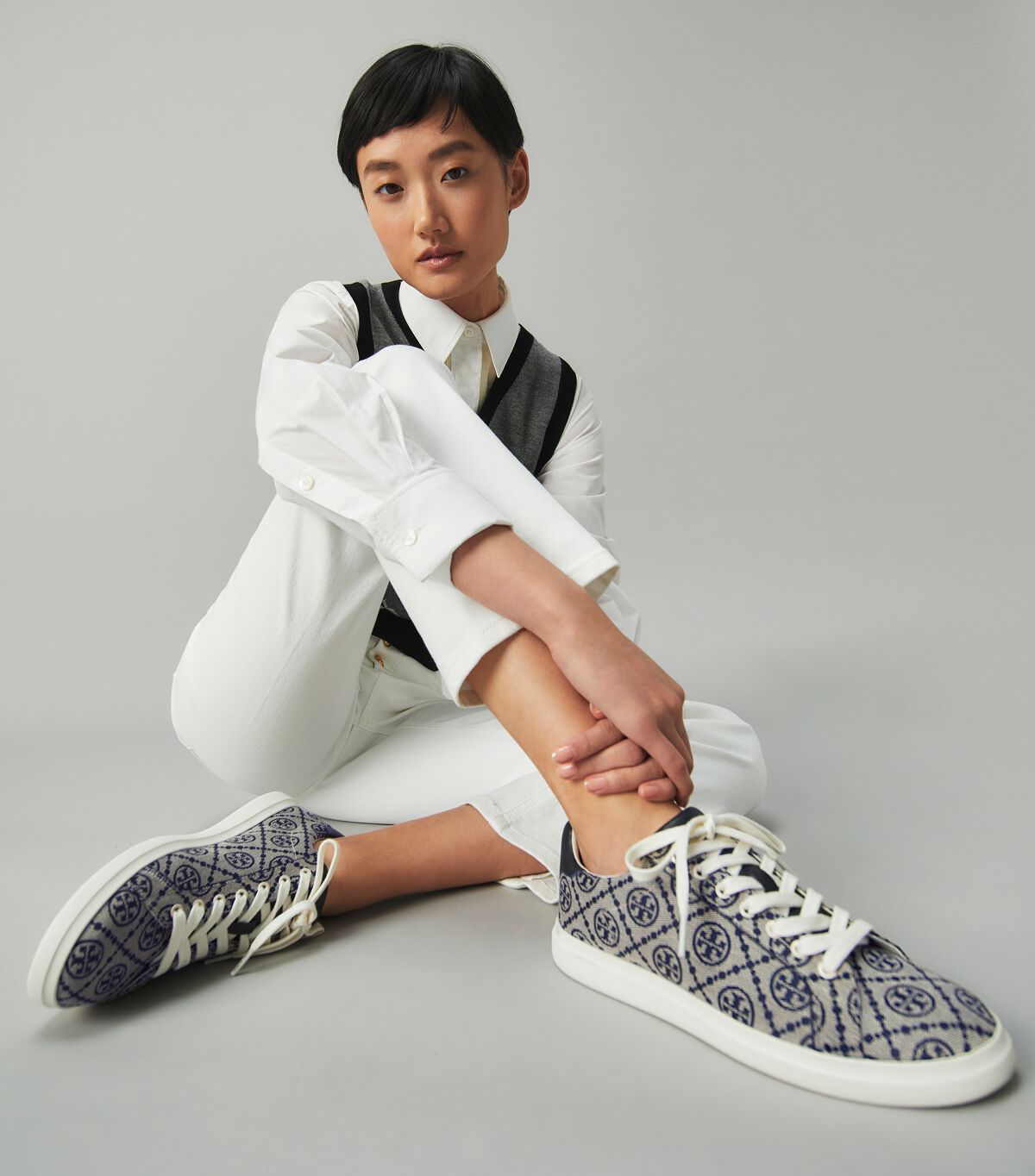 Tory Burch Brown / White T Monogram Howell Sneakers