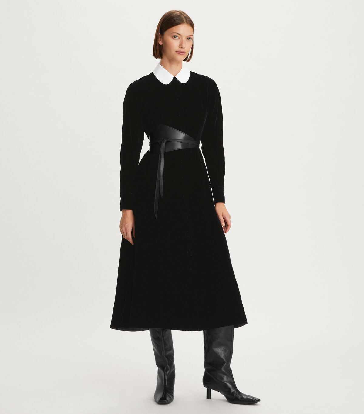 Tory Burch Black Round Collar Velvet Dress
