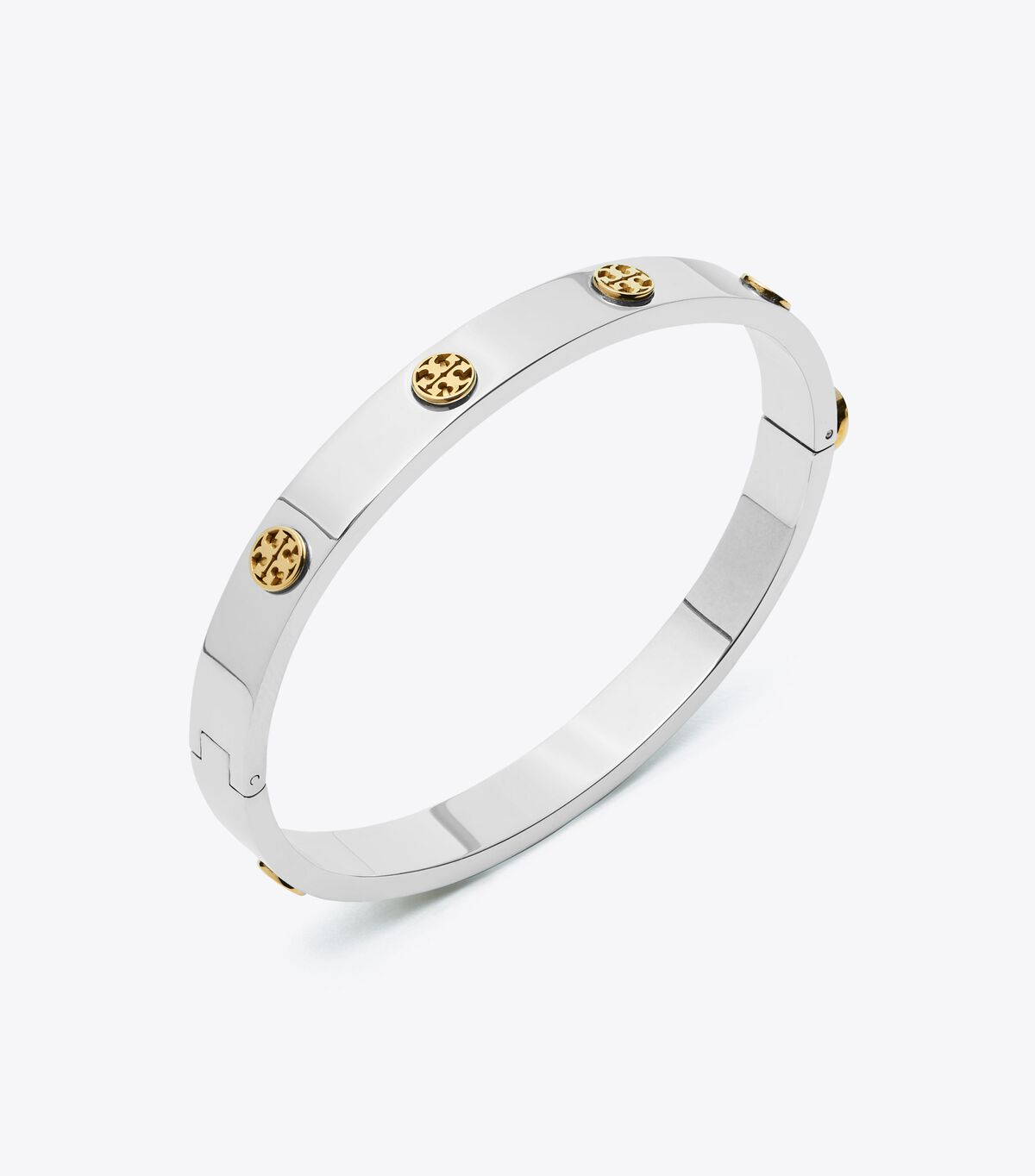 Tory Burch Silver / Gold Miller Stud Hinge 7mm Bracelet