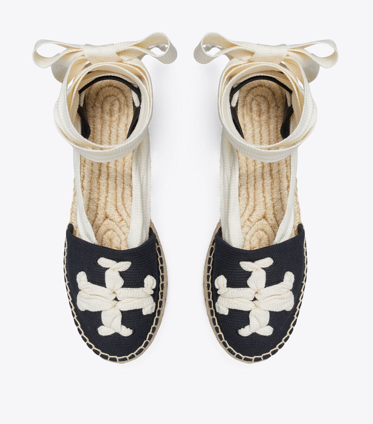 Tory Burch Black / Beige Ribbon Espadrille