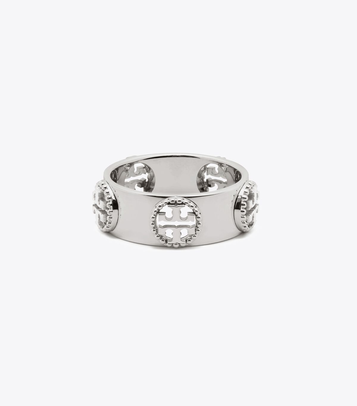 Tory Burch Silver Milgrain Logo Ring