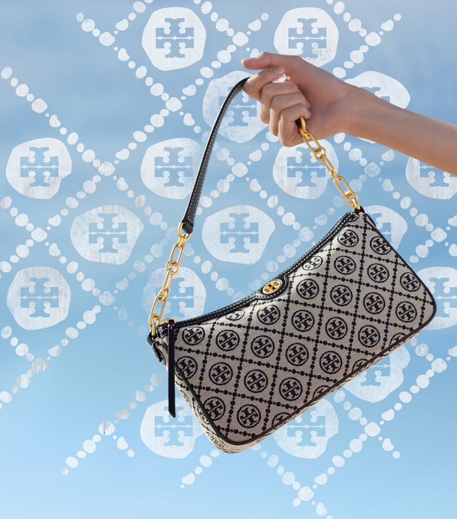 Tory Burch Navy T Monogram Jacquard Shoulder Bags