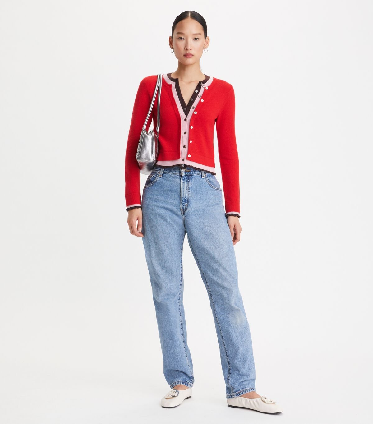Tory Burch Red / Purple Triple Layer Cashmere Cardigan