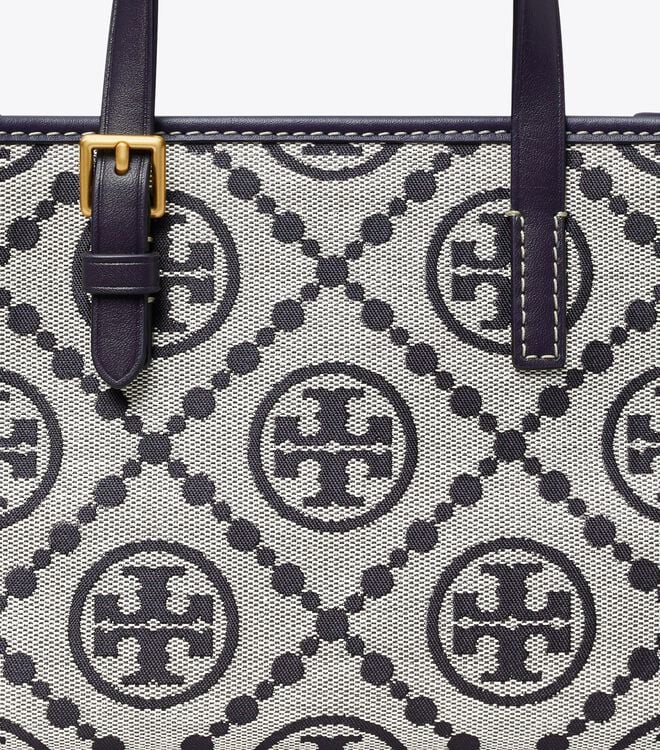 Tory Burch Navy Mini T Monogram Square Tote Bags