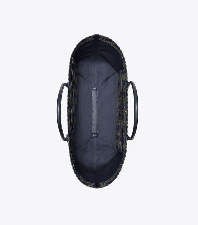 Tory Burch Navy Canvas Basketweave Tote Bags