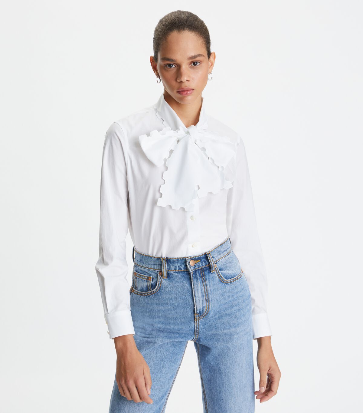 Tory Burch White Scalloped Poplin Blouse