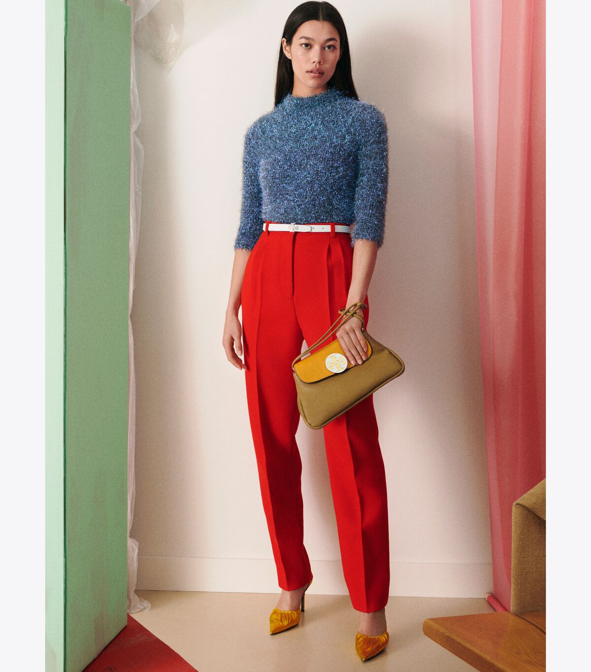 Tory Burch Red Double-faced Wool Pants