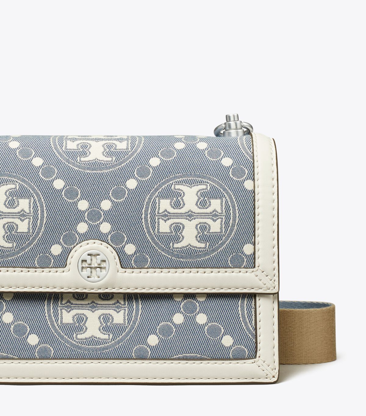 Tory Burch Blue Small T Monogram Denim Shoulder Bags