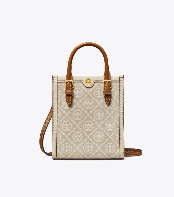 Tory Burch Beige Mini T Monogram Tote Bags