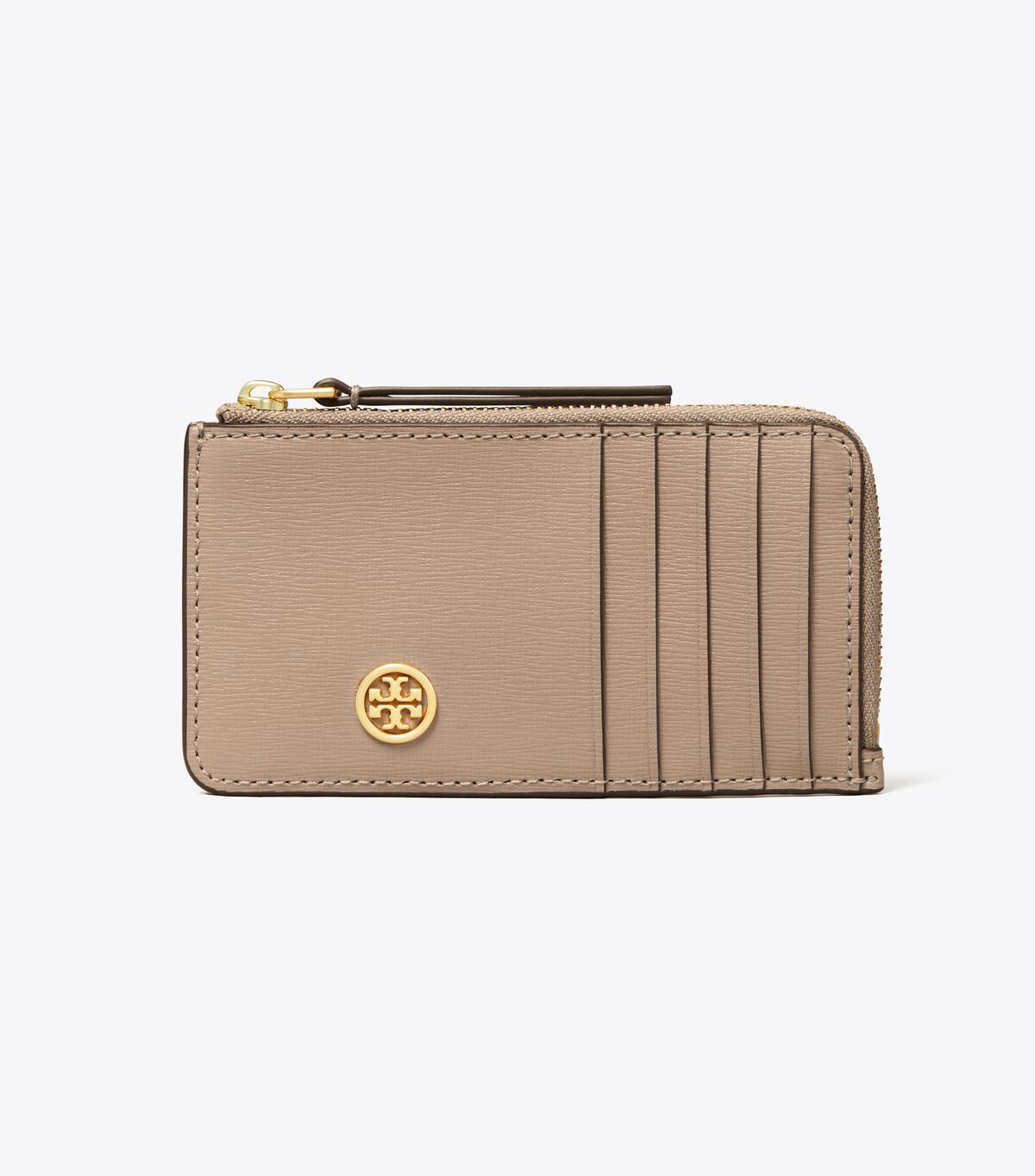 Tory Burch Grey Robinson Top-zip Card Case