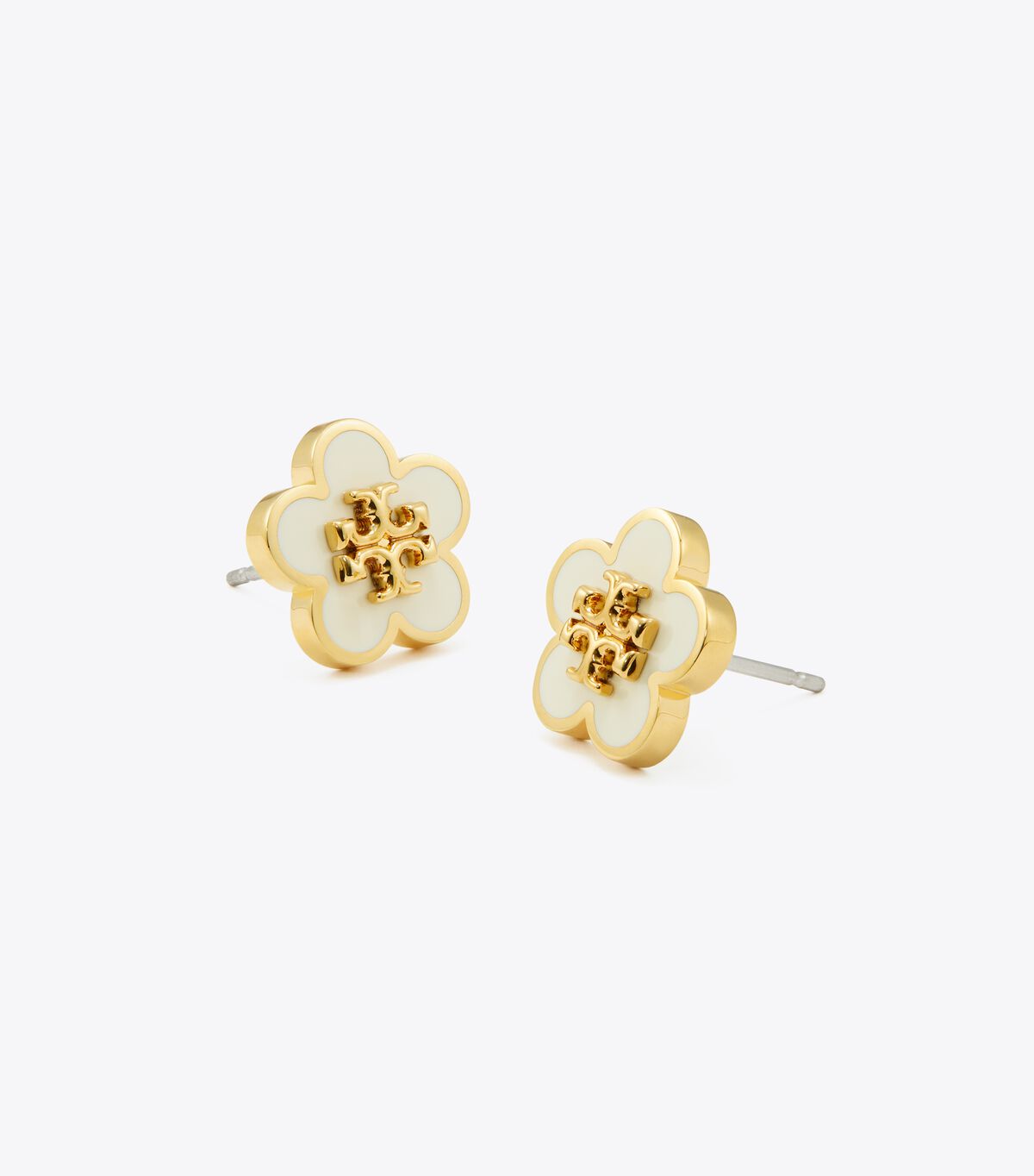 Tory Burch Gold / White Kira Enamel Flower Stud Earrings