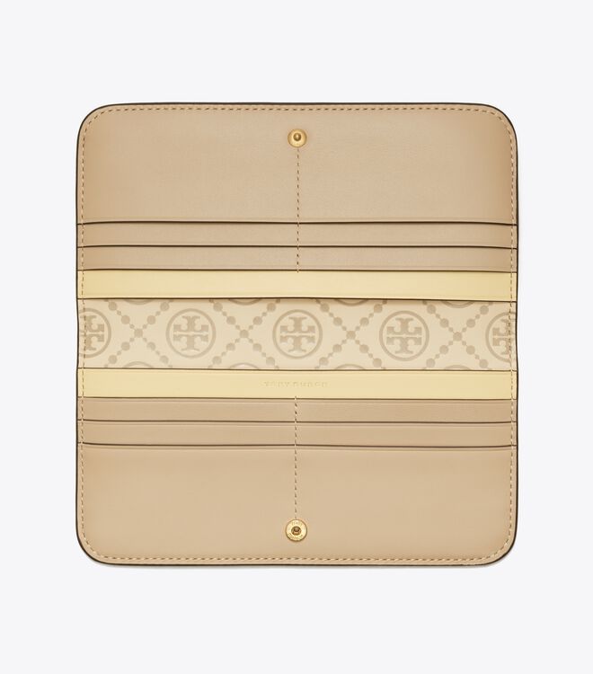 Tory Burch Beige / Cream T Monogram Contrast Embossed Wallets