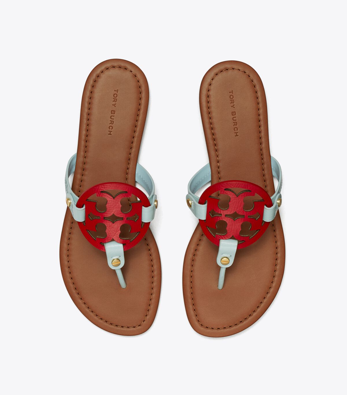 Tory Burch Azure / Red Miller Leather Sandals