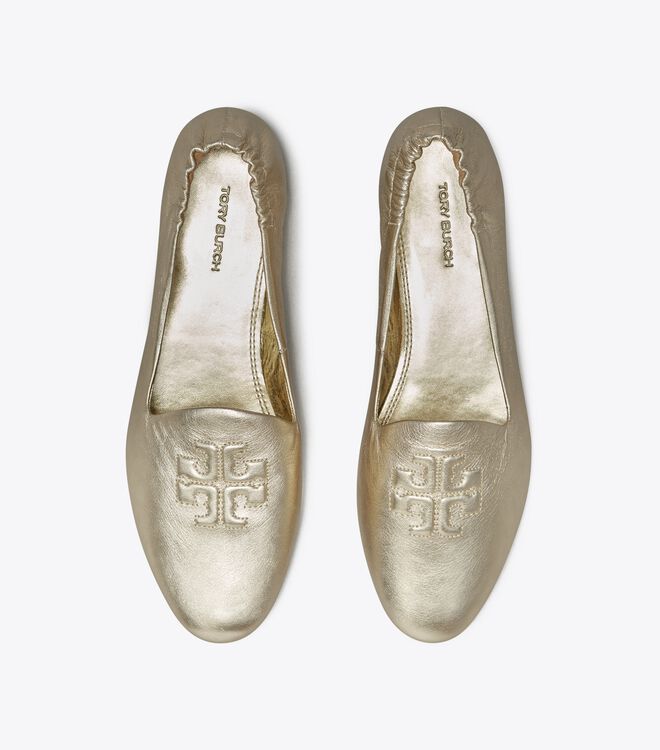 Tory Burch Gold Smoking Ballet Flats