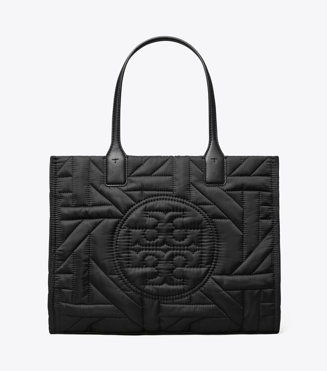 Tory Burch Black Small Ella Basketweave Tote Bags
