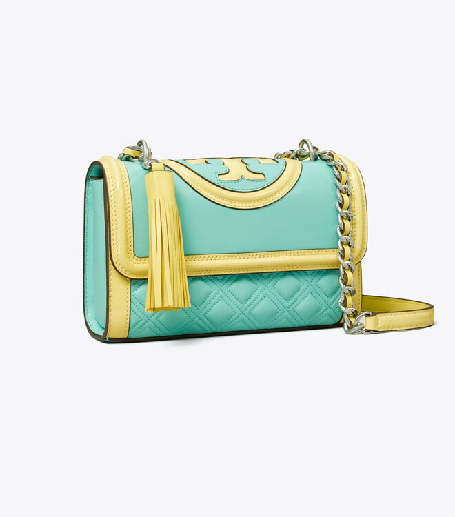 Tory Burch Turquoise / Lemon Small Fleming Patent Border Convertible Shoulder Bags