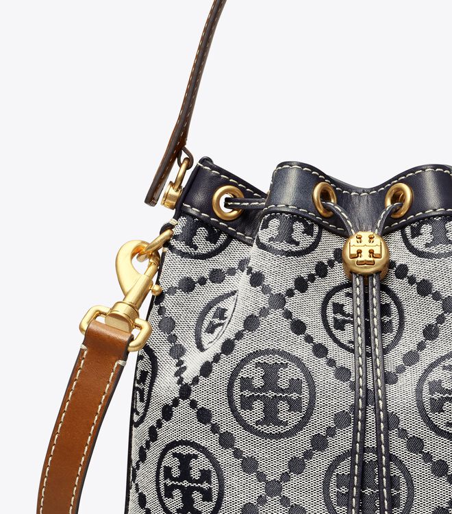 Tory Burch Navy T Monogram Bucket Bags
