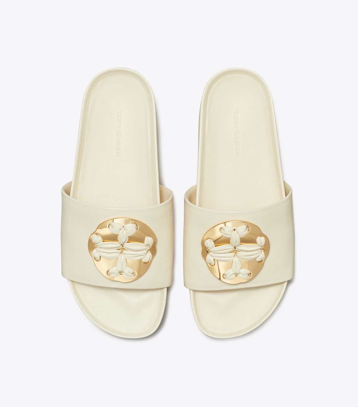 Tory Burch Light Cream Woven Double T Sandals