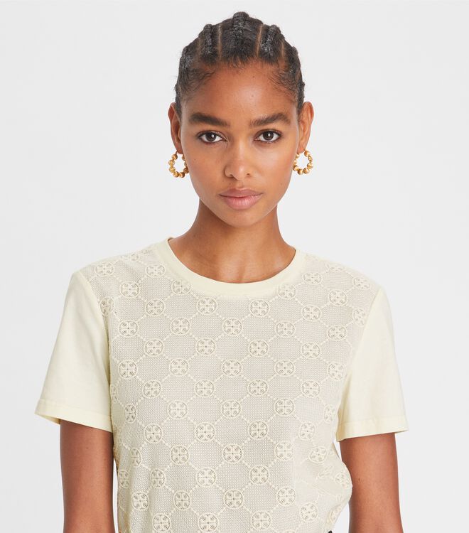 Tory Burch White Logo Lace T Shirts