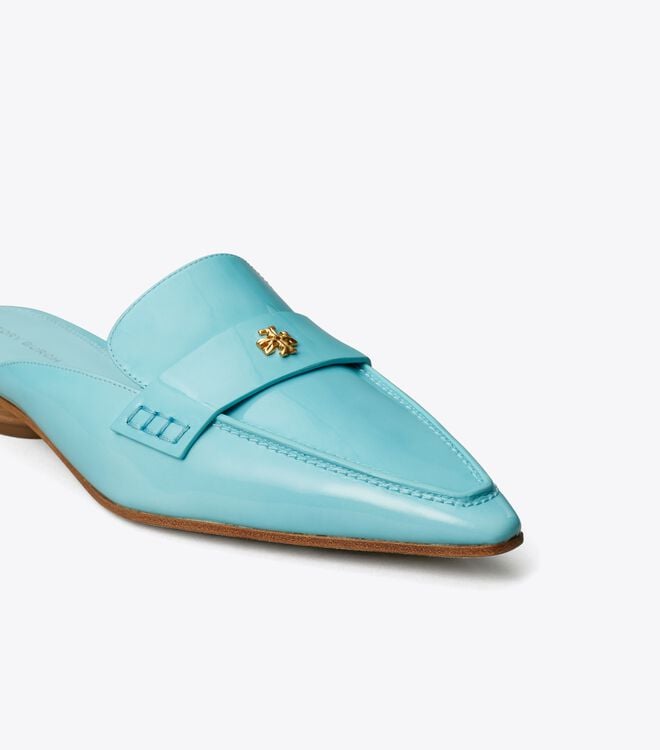 Tory Burch Light Blue Pointed Backless Loafers