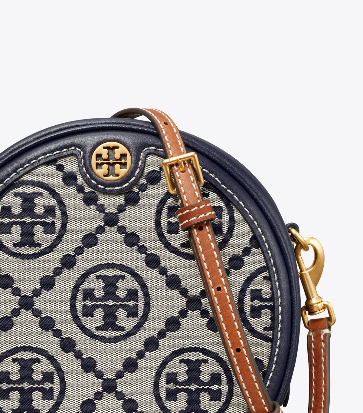 Tory Burch Navy T Monogram Jacquard Moon Crossbody Bags