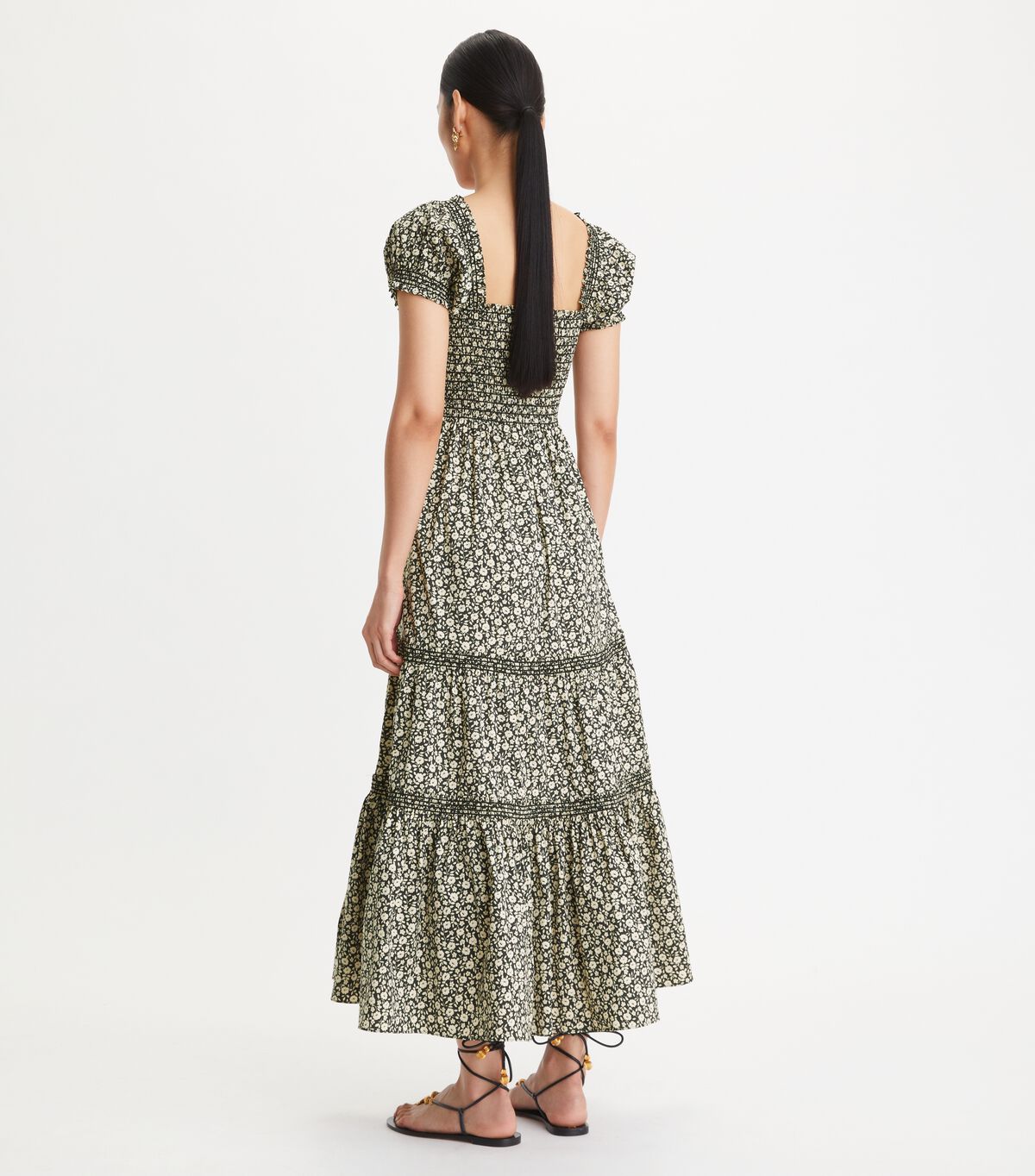 Tory Burch Black Smocked Midi Dress