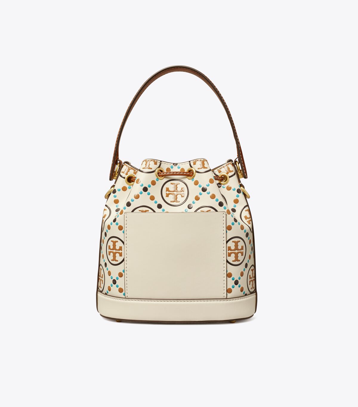 Tory Burch White T Monogram Contrast Embossed Bucket Bags