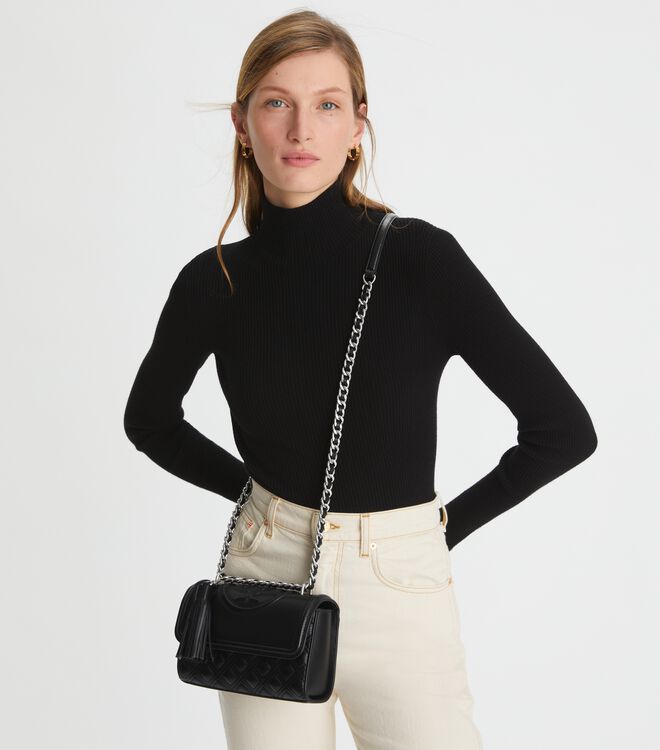 Tory Burch Black / Silver Small Fleming Convertible Shoulder Bags