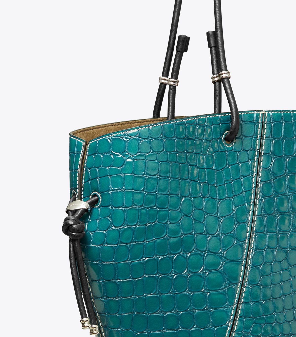 Tory Burch Turquoise Spaghetti Strap Embossed Tote Bags