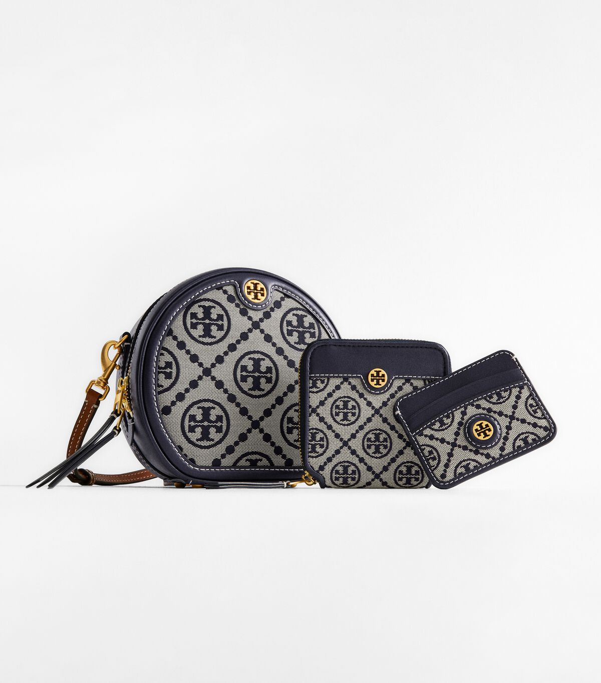 Tory Burch Navy T Monogram Jacquard Card Case