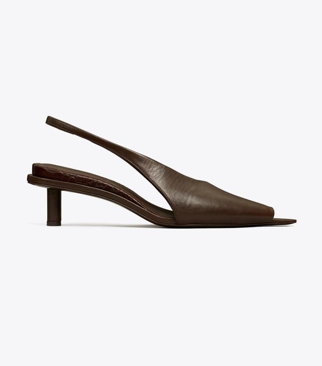 Tory Burch Chocolate Hidden Peep Toe Heels