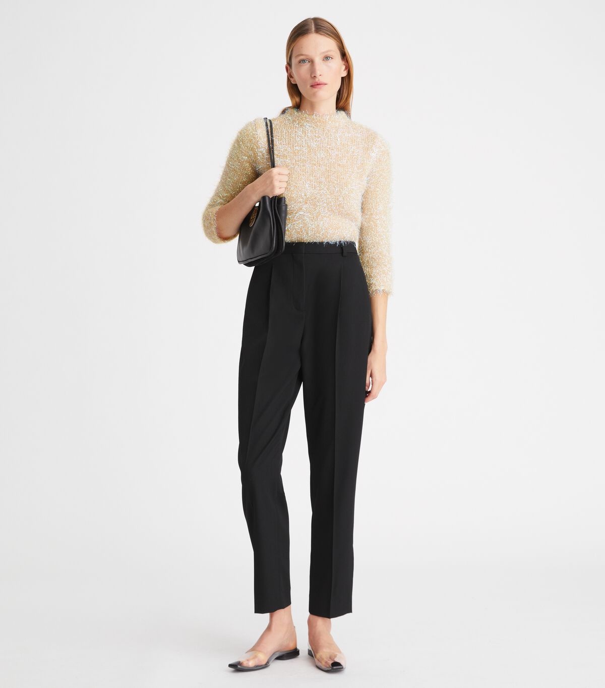 Tory Burch Cream Tinsel Mockneck Sweaters