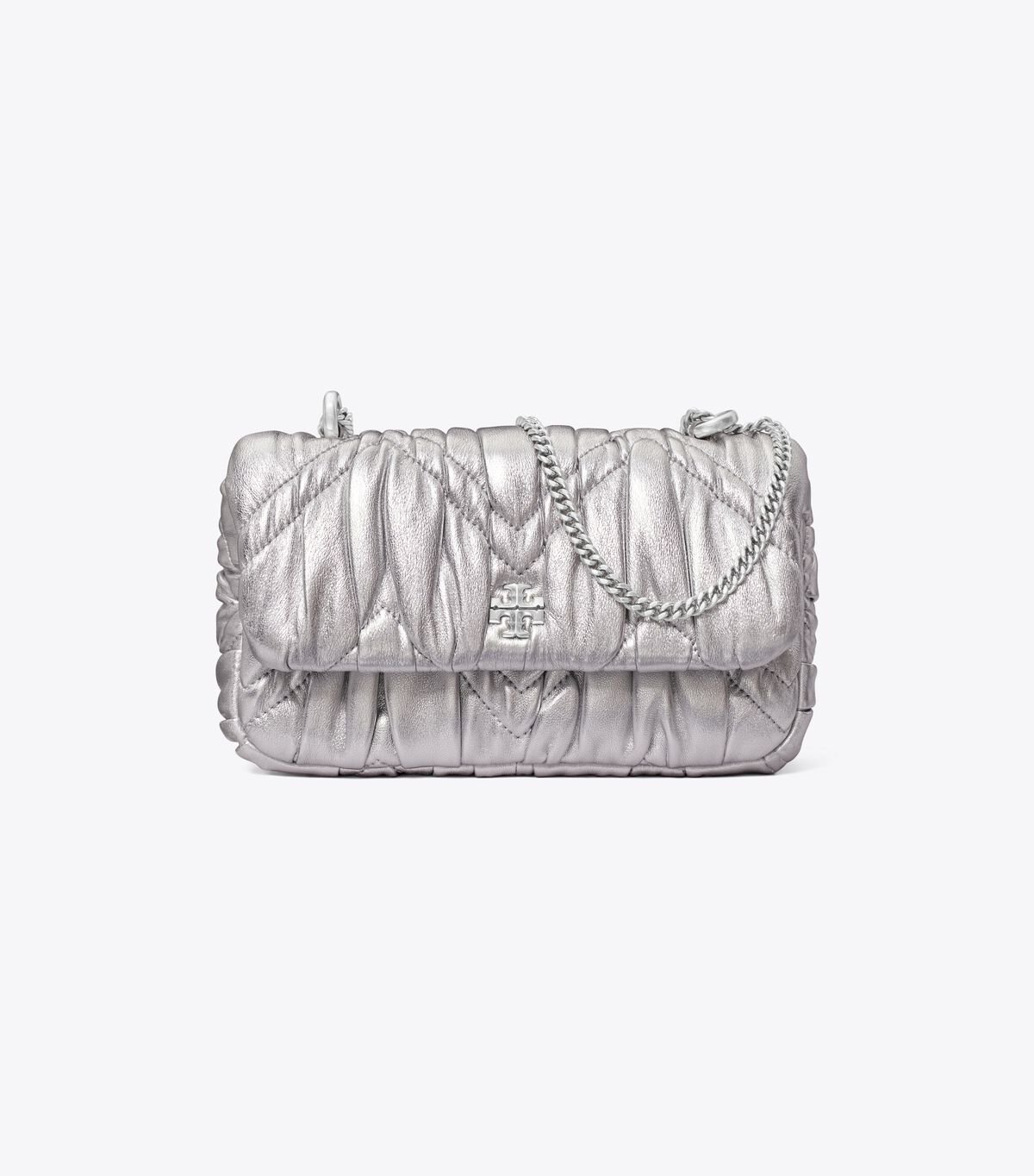 Tory Burch Silver Kira Metallic Diamond Ruched Mini Bag