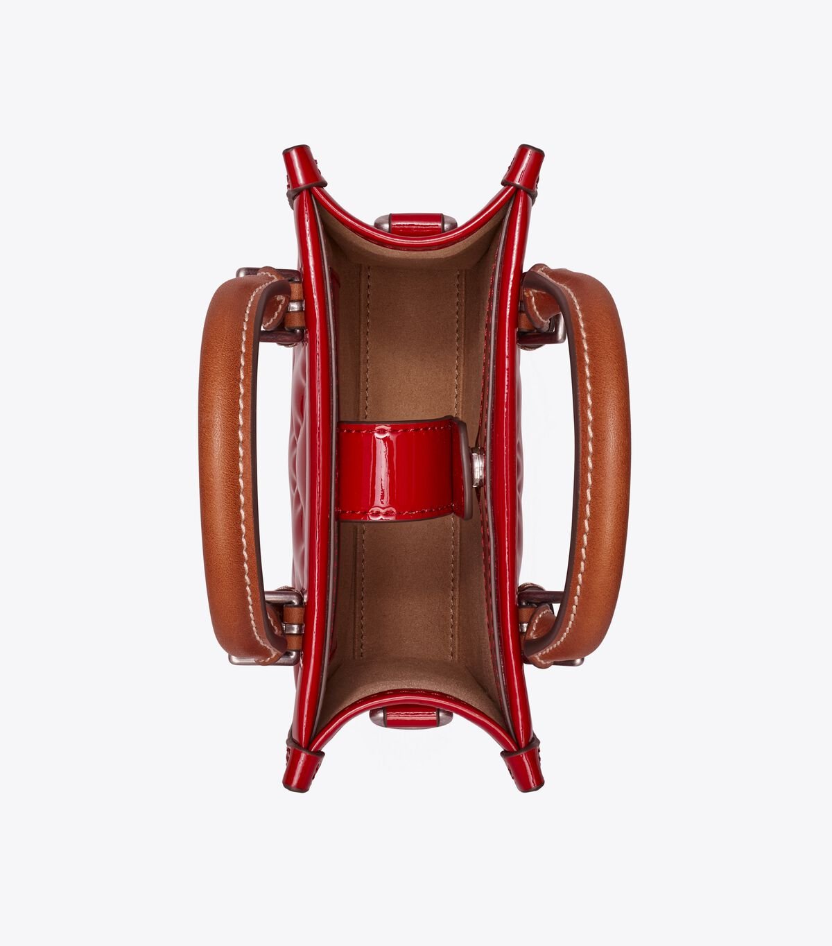Tory Burch Red Mini T Monogram Embossed Patent Tote Bags