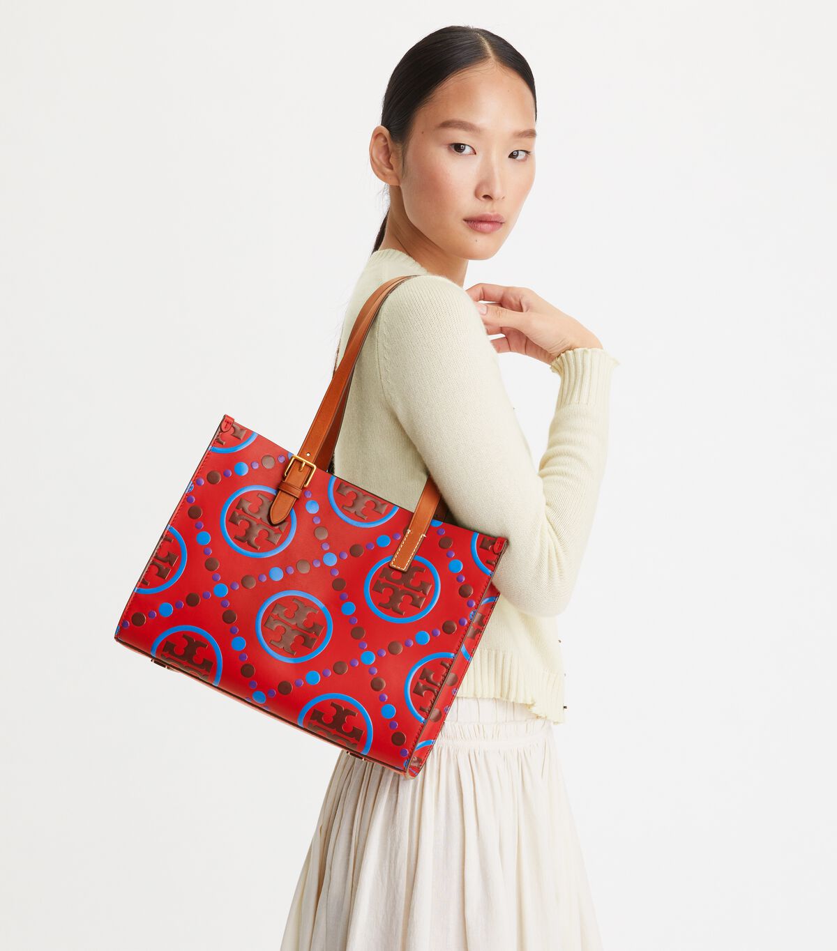 Tory Burch Red Small T Monogram Tote Bags