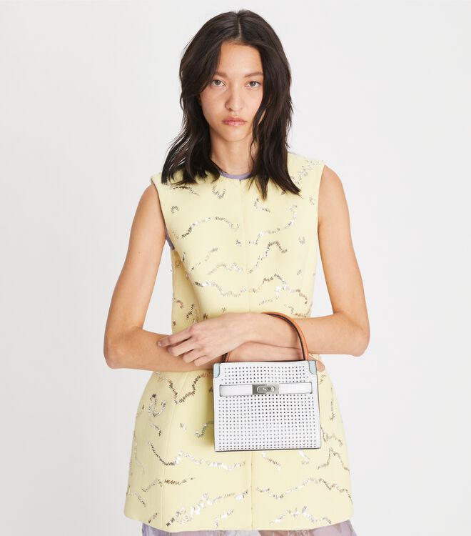 Tory Burch White Petite Lee Radziwill Perforated Mini Bag